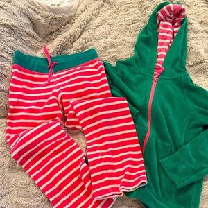 Mini Boden Green & Pink Terry  Hoodie and bottoms. VGUC
